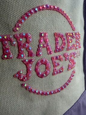 Trader Joe's Bedazzled Limited Edition Pastel Mini Lavender/Purple Canvas Tote